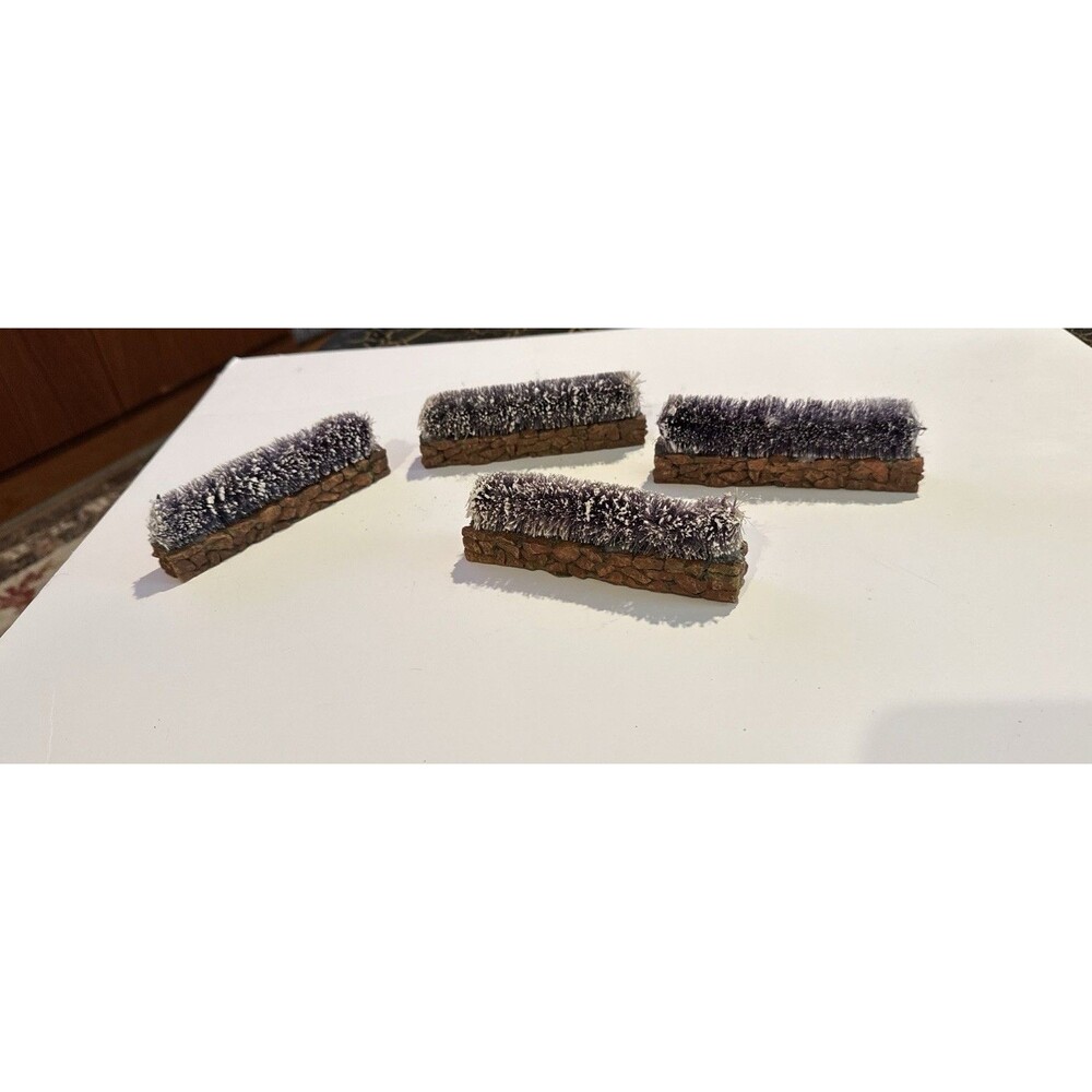 Christmas village set of 4 snowy hedges stone wall